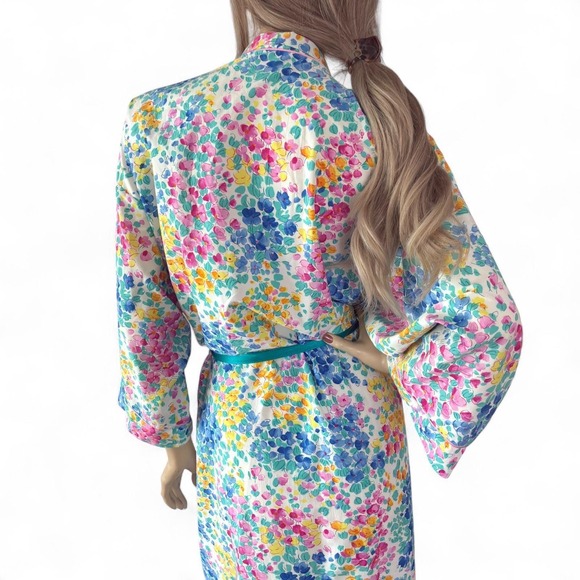 Vintage 80s Christian Dior Floral Belted Robe Cottagecore Coquettecore Aesthetic - Picture 6 of 8
